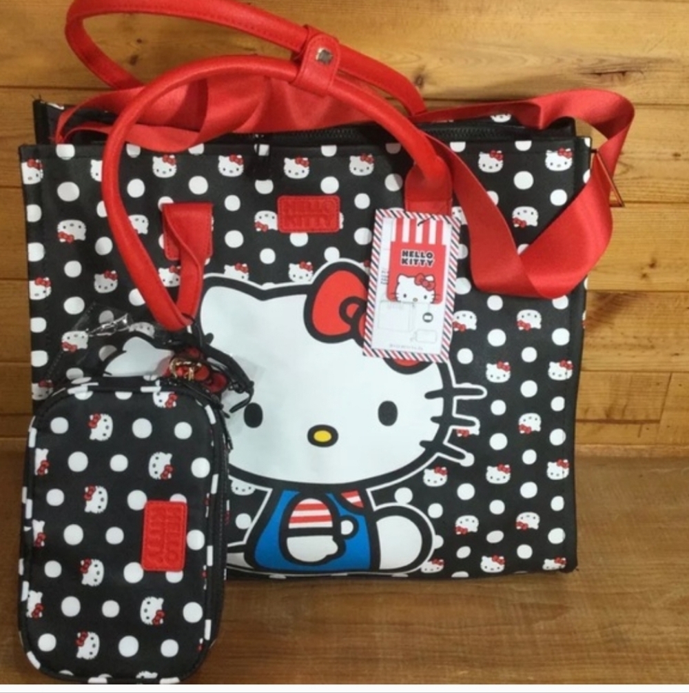 Hello Kitty Sanrio Travel Tote Crossbody Bag Luggage Tag 3 Piece Set NWT